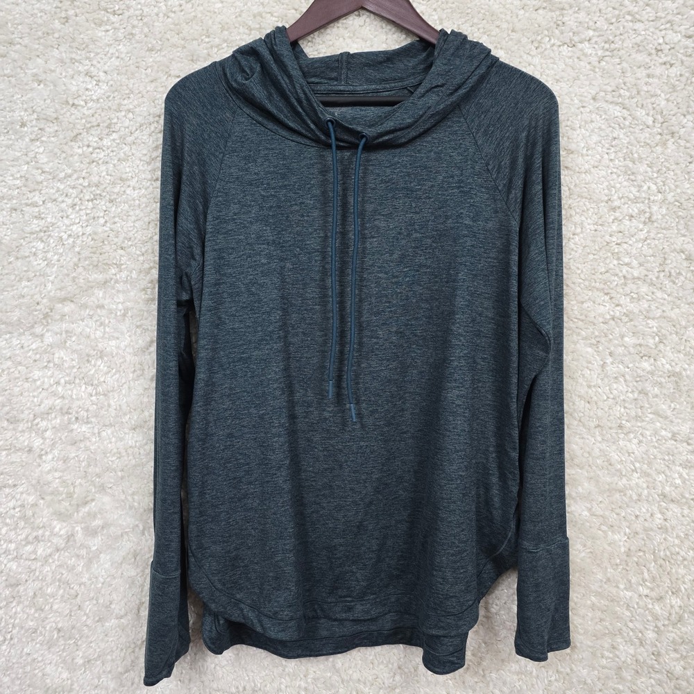 Athleta Uptempo Hoodie Sweatshirt Activewear Top Teal Heather Size L